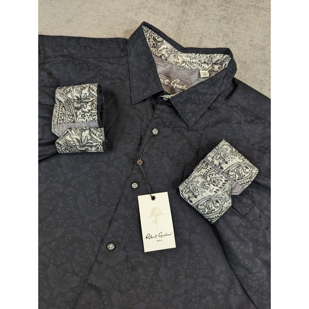 NWT Robert Graham Shirt Mens 3XL Black Bayview Damask Jacquard Classic Fit